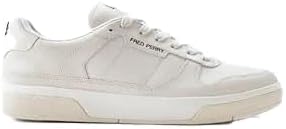 Fred Perry Mens Womens Unisex B7325 B300 Textured Leather Court Trainers Sneakers in Porcelain & Black 9 UK 43 EU