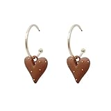 Pendientes de aro dorados para mujer con encantos de corazón marrón mate: juguetones joyas minimalistas para todos los días y noches de cita