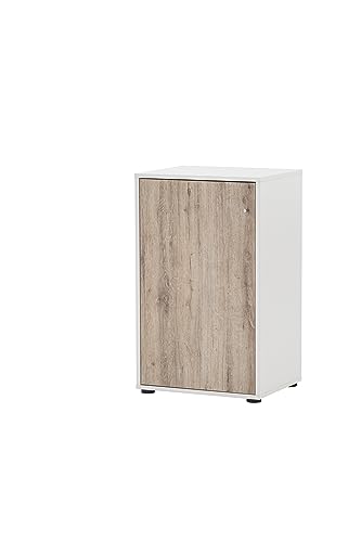 Schildmeyer Reno 400 Armadietto Portadocumenti Con Ante Scorrevoli – 100x41x83,6 Cm, Bianco/Rovere, Made In Germany