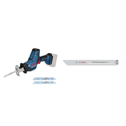 Image of Bosch GSA 18V-LI C Akku-Säbelsäge + 5X PRO Pallet S1022HFR Repair Fast Reciprocating Saw Blade (for Steel, Wood with Nails, Length 200 mm, Professional Accessory Reciprocating Saw)