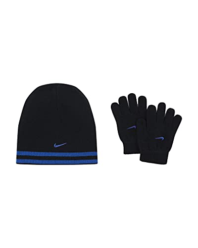 Nike Boys Reversible Beanie and Gloves Set (8 20, Dark Magnet Gray Heather Crimson) (Game Royal(9A2427-U89) Black, 8 20)