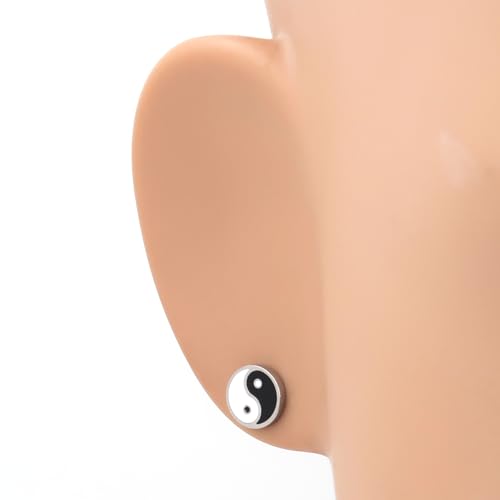 Steelmeup Stainless Steel Black White Yin Yang Post Stud Earrings 8mm2