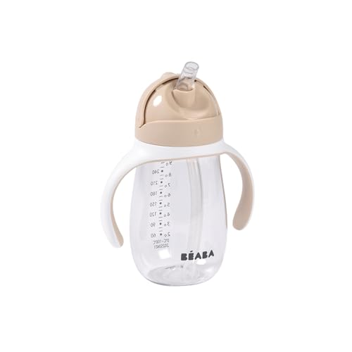 Beaba Straw Sippy Cup, Toddler Baby Straw Cup with Removable Handles, Leak and Spill Proof, BPA Phthalate Free, 8+ months, 10 oz, (Oat)