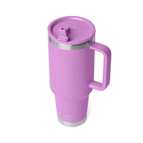 Image of YETI Rambler 40 oz Travel Mug with Flip Straw Lid - Stainless Steel, Vacuum Insulated, Leakproof, Cup Holder Friendly, Desert Bloom