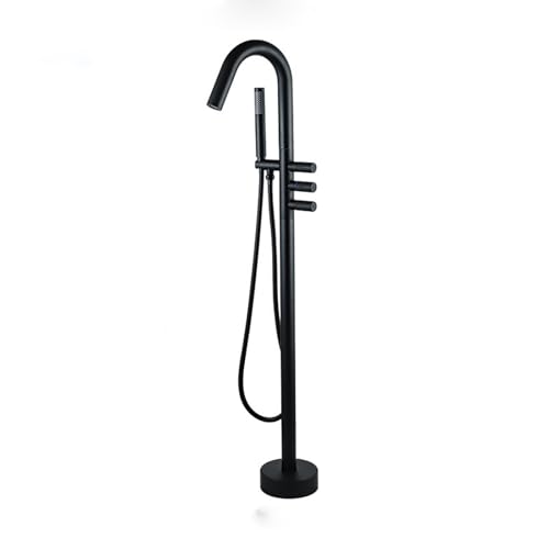 Mitigeur de baignoire autoportant noir pommeau douche design moderne