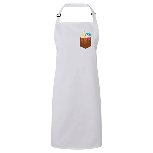 Tablier cuisine blanc sur le thème cocktail pina colada avec poche