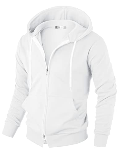 Ohoo Mens Slim Fit Double Slide Zipper Zip Up Hooded Sweatshirt Lightweight Long Sleeve Hoodie Jacket with Kanga Pocket