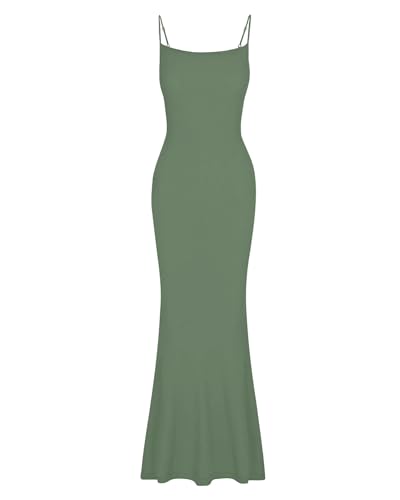 Image of AUSELILY Womens Bodycon Maxi Dress Square Neck Sexy Slip Long Dress | Sleeveless slip design with a long skirt line, Going out dress for celebrations, Style with heels