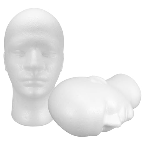 Housoutil 2Pcs Male Foam Mannequin Head for Wig Styling and Hat Display, Realistic Male Foam Head Model for Barbershops, Makeup, Glasses, and Retail Display