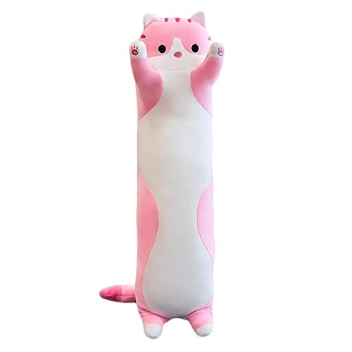 Echana かわいい ねこ抱き枕 ぬいぐるみ もこもこ 長い猫の枕 ふわふわ 眠り枕 腰枕 面白い ネコドール インテリア オフィス用 贈り物 子供の誕生日プレゼント (50 cm, ピンク)