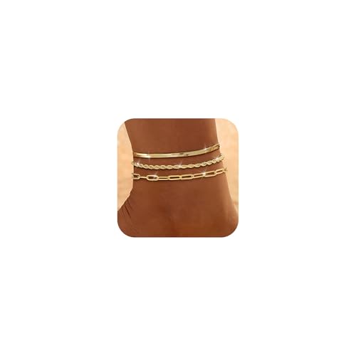 Image of ZHESHY Gold Silver Ankle Bracelets for Women 14K Gold Plated Anklets for Women Waterproof Cuban Link Heart Chain Anklets Set Non Tarnish Dainty Layered Anklet Bracelets for Women Summer Beach Jewelry