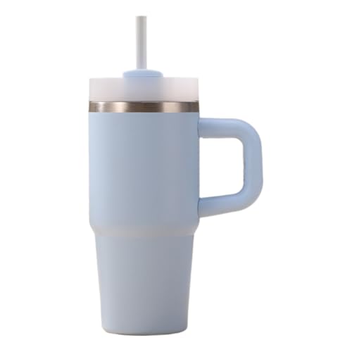 Edelstahl Vakuum-Flasche & Watersy Thermobecher - Auto-Tasse mit Griff (Owala Stil) - Mehrfarbiger Trinkbecher/Thermos mit Strohhalm & Deckel - Reisebecher (Mameido Stil) (Blue)