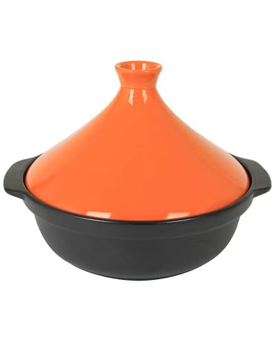 XIUCAI 3-5people Moroccan Tagine Pot, Ceramics Pan with Dual Handles & Conical Lid, for Family Slow Cooking,Orange