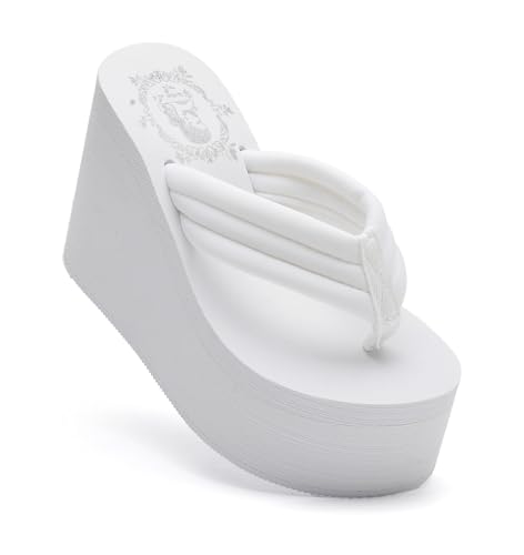 Like-know-like Womens Wedge Sandals Platform Sandals Women Chunky Wedge flip flops Sandals for Women White US 7