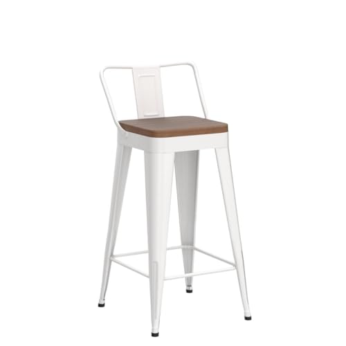 Image of WENTMENT Metal Bar Stools Set of 4 Counter Height Bar Stools Barstools with Removable Back 24 inch Kitchen Bar Stools with Wooden Seat,Off White