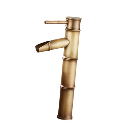 HOUDERCO 竹節デザインアンティーク銅製浴室水栓 蛇口一混合水栓 ホットコールド対応 洗面台用バスルーム用浄水バブルフィルター付