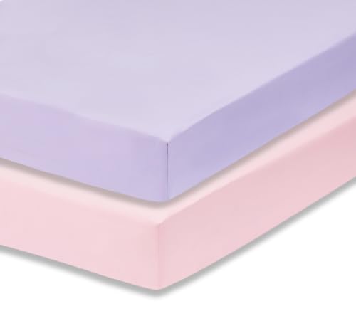 Image of Everyday Kids 2-Pack Fitted Crib Sheets, 100% Soft Breathable Microfiber Baby Sheet, Fits Standard Size Mattress 28in x 52in, Lavender, Pink Nursery Sheet