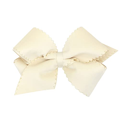 Wee Ones Girls' Grosgrain Hair Bow with Scalloped Edge Faux Velvet Overlay, Small King, Antique White