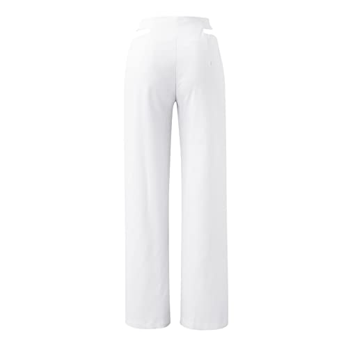 niuwa Lady Women Solid Straight-Leg Pants High Waisted Stretch Elegant Pants with Pockets Office Work Long Pants Work Wear (White-2, XL)4