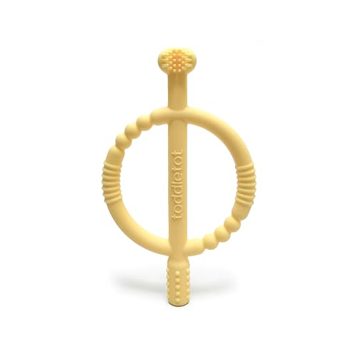toddletot Toothee Teether Training Toothbrush (Soft Yellow) | for Baby 6-24 Months, Easy-Grip Handle, Triple Angle Bristles | Oral Care for Sensitive Gums | Cleans and Massages All Sides at Once