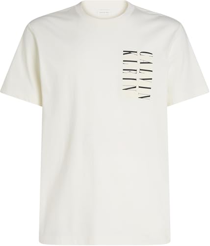 Calvin Klein Camiseta de Manga Corta Hombre Serif Box Graphic tee de algodón, Beige (Tofu), L