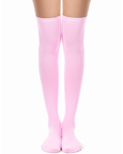 Ramede 1 Pair Women Thigh High Socks Over the Knee High Sock Extra Long Striped Leg Warmers Halloween Costume (Light Pink)