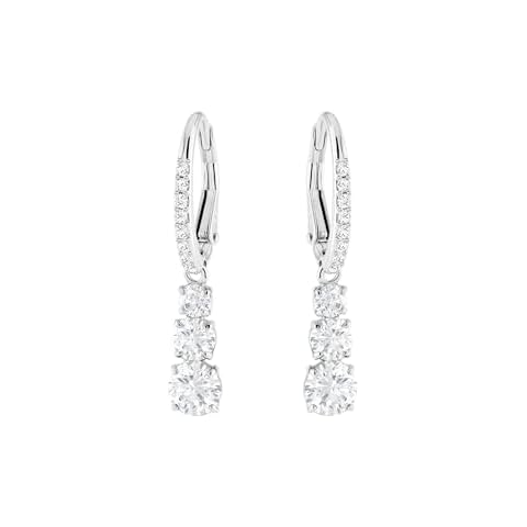 Swarovski Stilla Attract Trilogy Drop Pierced Earrings with White Crystals on a Rhodium Plated Setting with Hinged Closure Cover