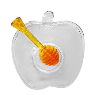 Judaica Place Honey Dish Apple Shaped Bowl with Honey colored Dipper Shana Tova Jewish New Year Hostess Party Favors Cooking Serving Kitchen Accessories Holiday Presents Table Decorations
