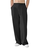 FEDTOSING Wide Leg Dress Trousers Men Pleated Baggy Casual Trousers for Men Relaxed Fit Lightweight Pants with Slant Pockets Black