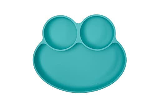 Image of Abiie Octopod Frog Silicone Plates with Suction - Spill Proof, Easy to Clean - BPA-Free Bowl - Suction Plates for Baby and Toddler - Training & Feeding Divided Grip Dish (Turquoise)