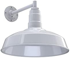 Steel Lighting Co. Gardena Barn Light | Outdoor Wall Mounted | 16" Dome | 11" Straight Arm | Farmhouse Light Made in America | White Exterior/White Interior