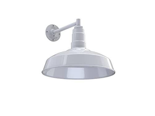 Steel Lighting Co. Gardena Barn Light | Outdoor Wall Mounted | 16" Dome | 11" Straight Arm | Farmhouse Light Made In America | White Exterior/White Interior #TOP3