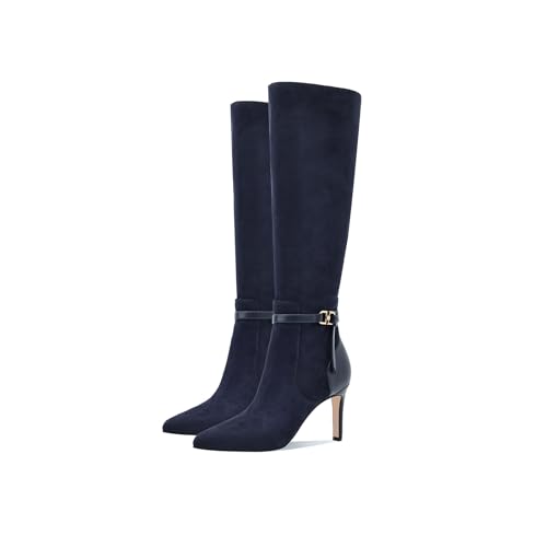 Image of Women's Knee High Boots Women Mid Heel Pointed Toe Tall Boots for Women High Heel Side Zipper with Buckle Bow Knots Long Boots for Fall Winter for Fall Winter