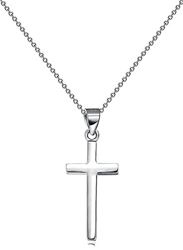 Collar de plata de ley con colgante de cruz pequeña para mujer, collares de cruz simple, regalos de cumpleaños para mujeres y niñas, joyería de moda, Cristal, Cubic Zirconia Cover