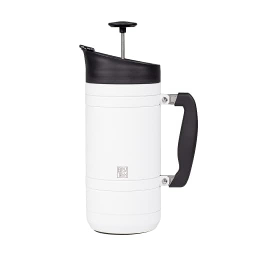 BruTrek Basecamp Coffee Press - Double Wall Vacuum Insulated Stainless Steel - Bru-Stop Technology, No Grounds in Coffee, No Spill Lid (Snowflake White, 48 fl.oz)