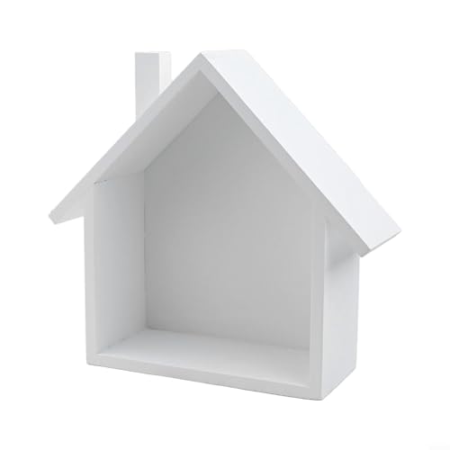 Estante decorativo de madera de pino nostálgico en forma única de casa pequeña, adecuado para varios entornos del hogar (blanco)