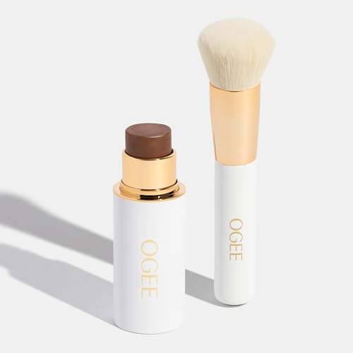 Ogee Bronze & Blend Duo - Sculpted Face Stick in Copper & Blender Brush Set - Certified Organic Bronzer & Professional Quality Makeup Brush for Flawless Makeup Application