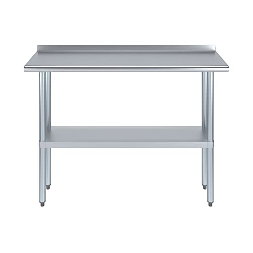 Image of AmGood Stainless Steel Work Table with 1.5 inch Backsplash | Metal Kitchen Food Prep Table | NSF (48 inch Long x 14 inch Deep)