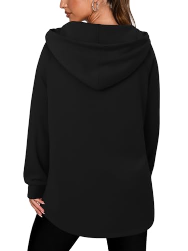 onlypuff Women Hoodie Pullover Trendy Quarter Zipper Lapel Sweatshirts Drawstring Cute Hooded Tunic Tops with Side Pockets
