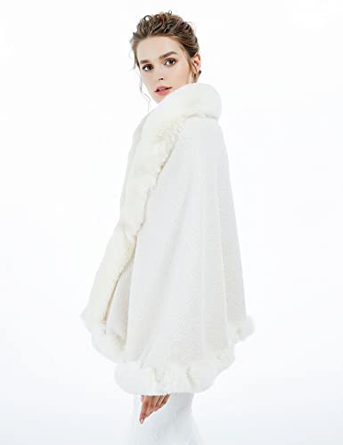 BEAUTELICATE Women Faux Fur Shawl Bridal Cape Wedding Faux Lambs Wool Shrug4