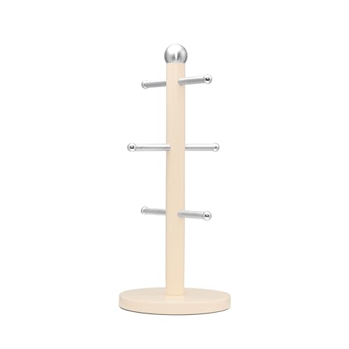 Innoteck Essentials Mug Tree - Stainless Steel Cream Colour Coated Cup Stand - with Six Hooks - Display Stand for Kitchen - Mug Hanging Rack with Anti-Slip and Weighted Base - Storage Unit