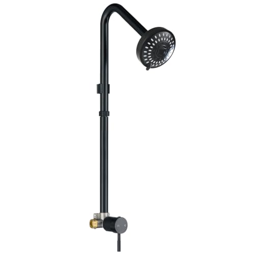 Kit de ducha exterior, ducha exterior con control de una manija y cabezal de ducha | Instalación para exteriores de alta presión con conexión para manguera y válvula en acabado negro mate miniatura 1
