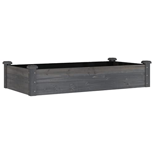 vidaXL Solid Fir Wood Raised Garden Bed - Gray Outdoor Planter with Protective Liner, Open Bottom Design, Ample Plant Space, Ideal for Patio/Backyard