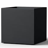 Kante 10 Inch Square Concrete Planter, Large Flower Pot with Drainage Hole for Indoor or Outdoor, Medorn Decor for Patio, Garden, Home, Black