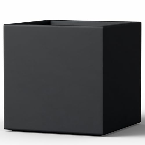 Kante 12.5 Inch Square Concrete Planter, Large Flower Pot with Drainage Hole for Indoor or Outdoor, Medorn Decor for Patio, Garden, Home, Black