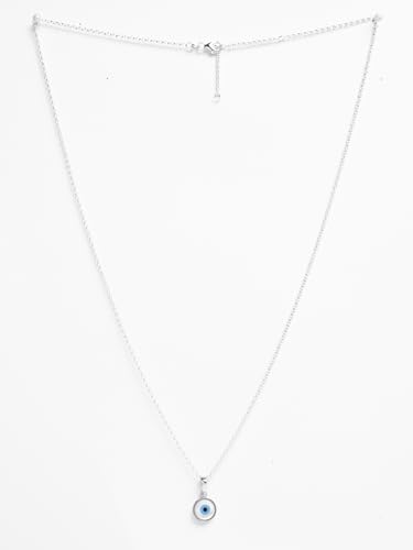 Image of Clara 925 Sterling Silver Evil Eye Pendant Necklace for Men & Women | With or Without Chain | Platinum Plated