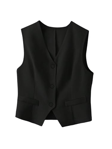 Verdusa Women's Old Money Button Down Blazer Vest Sleeveless Business Causal Jacket Tops