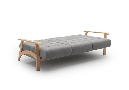 Cavadore 3er-Sofa Billan / 3-Sitzer Schlafsofa im skandinavischen Design mit Bett und massivem Holzgestell in Buche / 199 x 88 x 106 / Mikrofaser, Grau – Bild 6