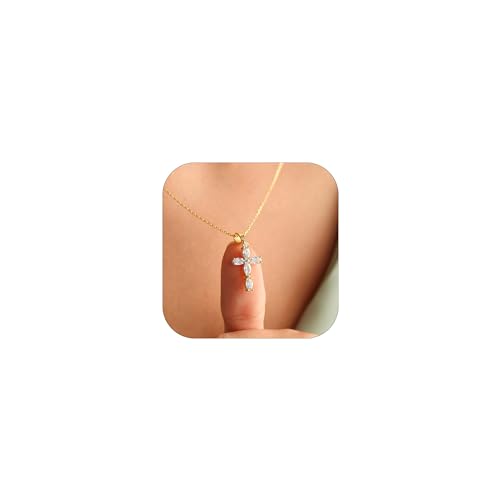 Cross Necklace for Women Dainty Gold Cross Birthstone Necklace 14K Gold Plated Cross Pendant Necklaces for Women Trendy Gold Jewelry Gifts
