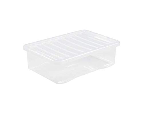 1 x 32L Litre Crystal Clear Underbed Plastic Storage Box With Lid Storage Container Stackable & Nestable Container For Living Room Bedroom Shoes Toys Garage Office Home & Kitchen Made in UK
